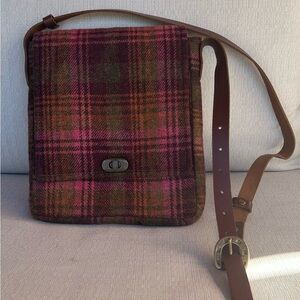 NWOT Plaid Wool and Leather Crossbody Bag